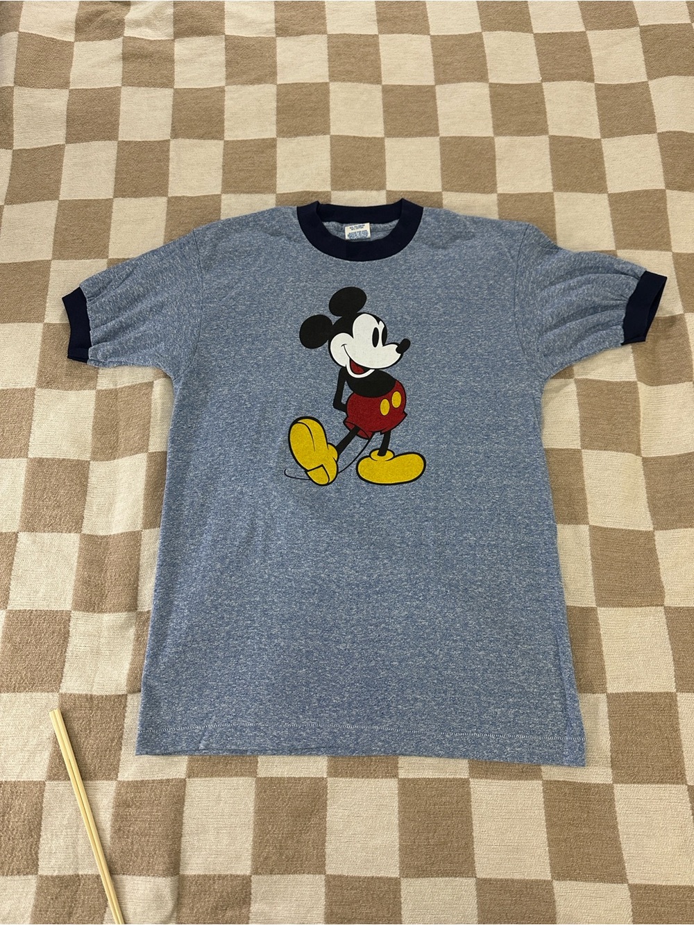 Vintage 80s/90s Disney Blue Heather Mickey Mouse Ringer Tee with Yellow Shoes